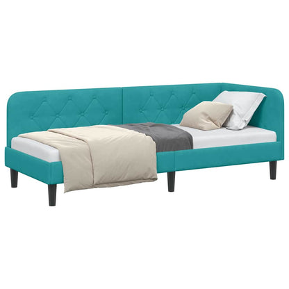 vidaXL Cadre de lit d'angle avec tête de lit Velours Turquoise 80 x 200 cm