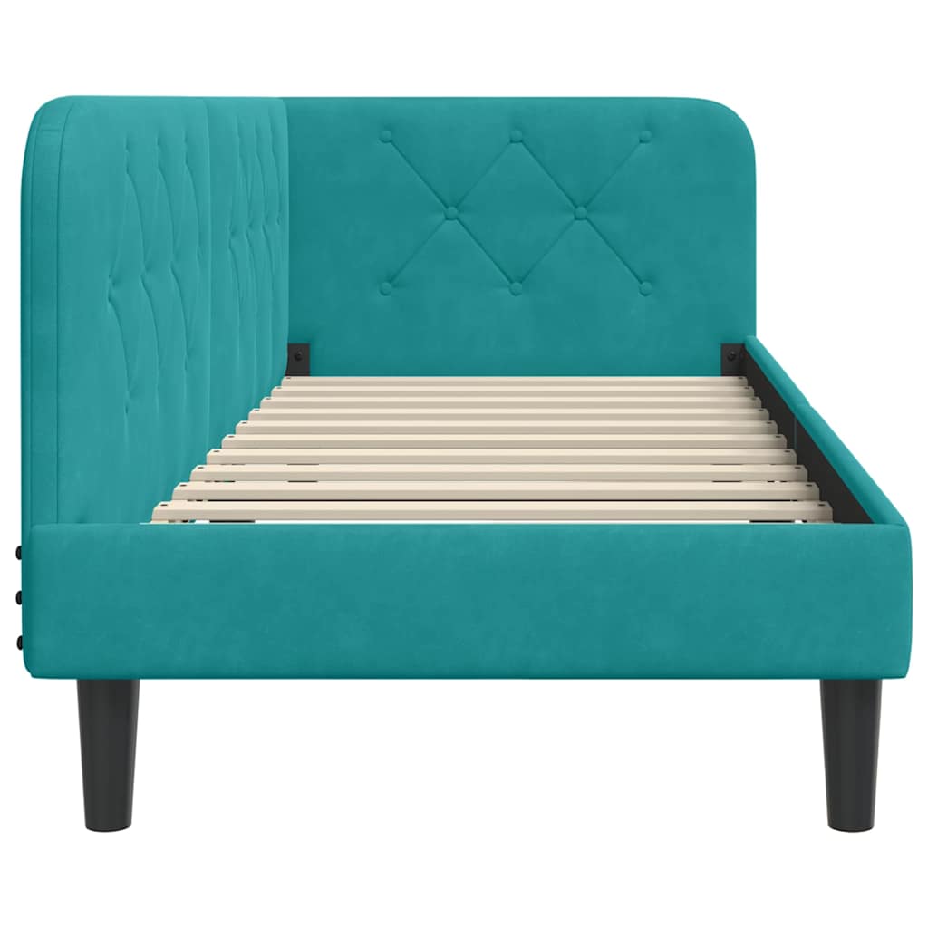 vidaXL Cadre de lit d'angle avec tête de lit Velours Turquoise 80 x 200 cm