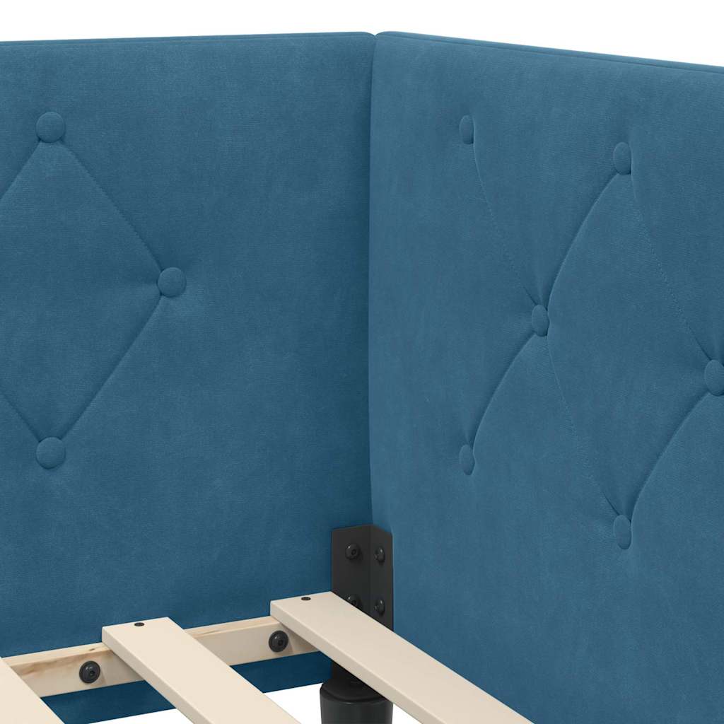 vidaXL Cadre de lit d'angle avec tête de lit Bleu 90 x 190 cm Velours