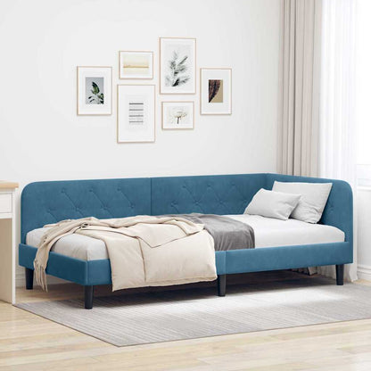 vidaXL Cadre de lit d'angle avec tête de lit Bleu 90 x 190 cm Velours