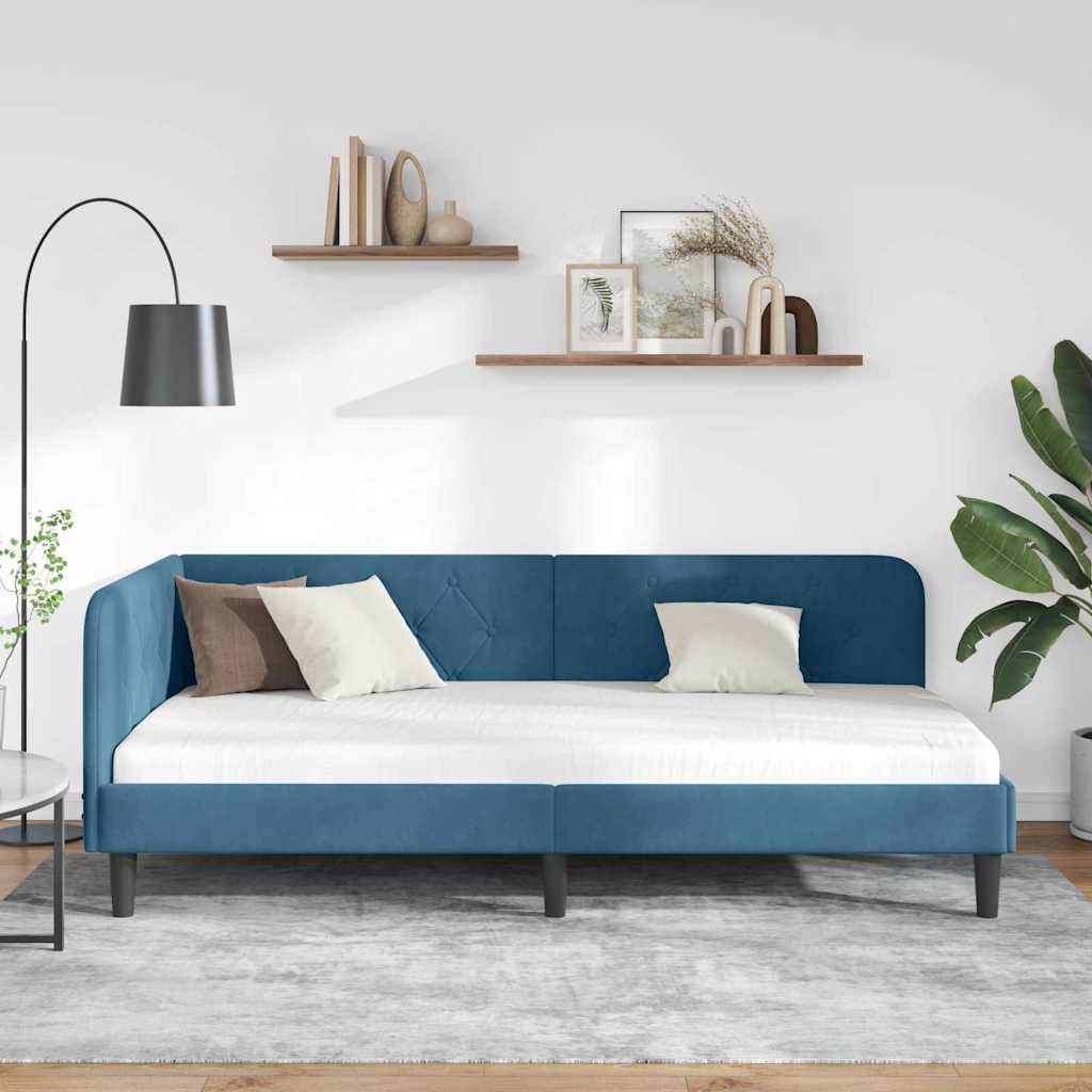 vidaXL Cadre de lit d'angle avec tête de lit Bleu 90 x 190 cm Velours