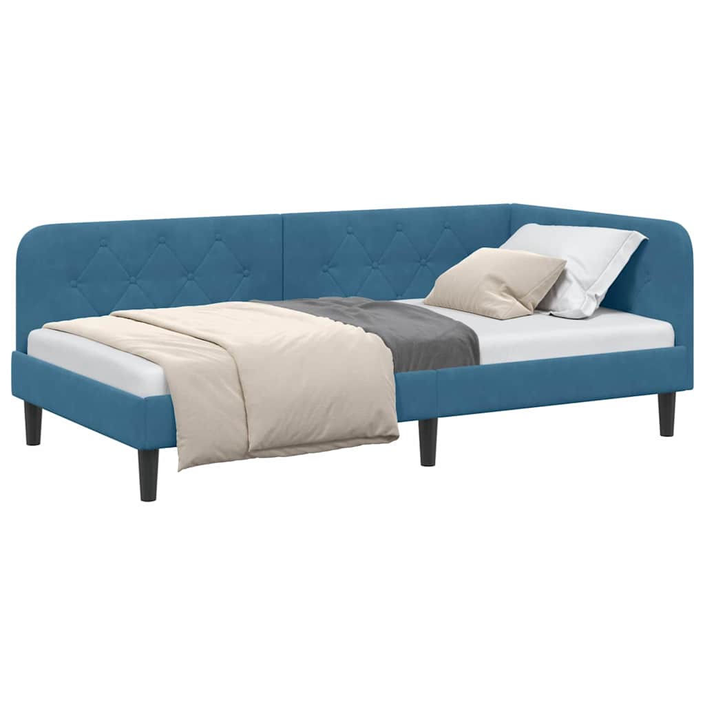 vidaXL Cadre de lit d'angle avec tête de lit Bleu 90 x 190 cm Velours