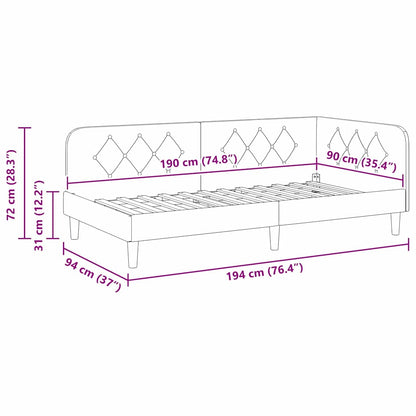 vidaXL Eckbettgestell mit Kopfteil Schwarz 90 x 190 cm Samt