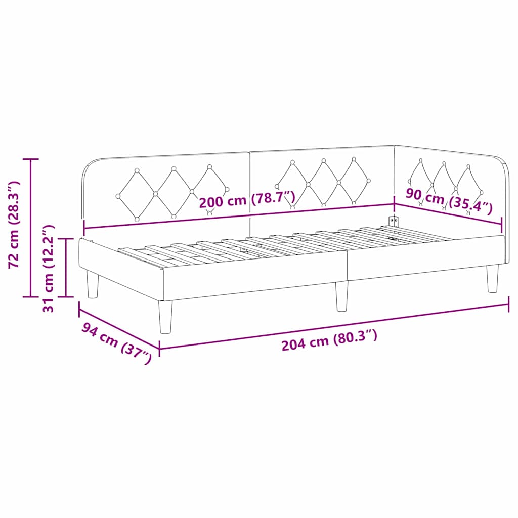 vidaXL Eckbettgestell mit Kopfteil Weinrot 90 x 200 cm Samt