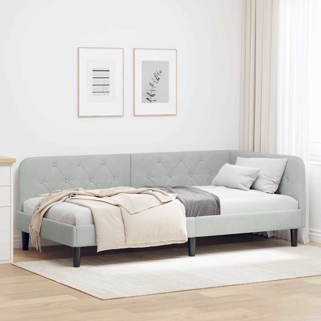 vidaXL Eckbettgestell mit Kopfteil Hellgrau 100 x 200 cm Samt
