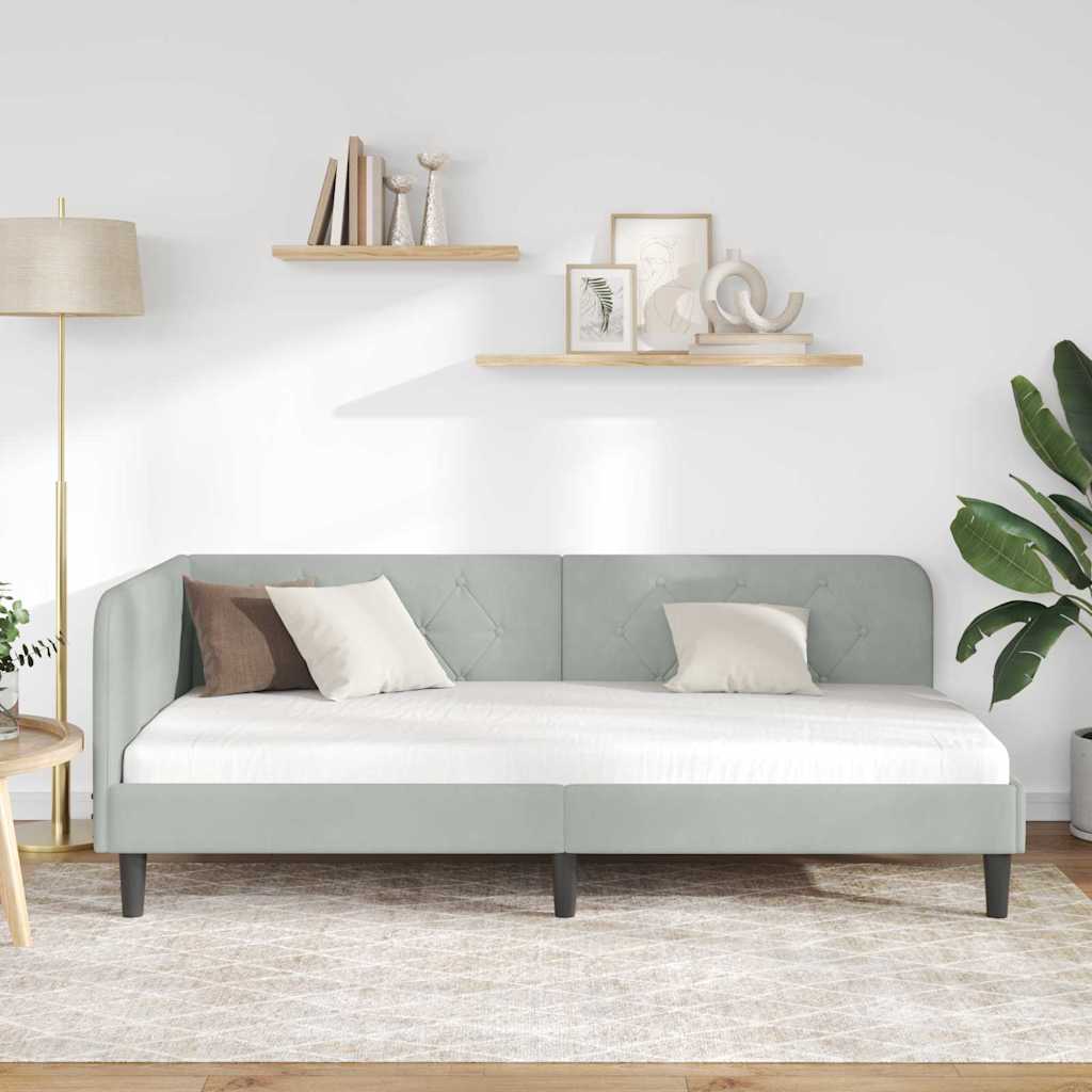vidaXL Eckbettgestell mit Kopfteil Hellgrau 100 x 200 cm Samt