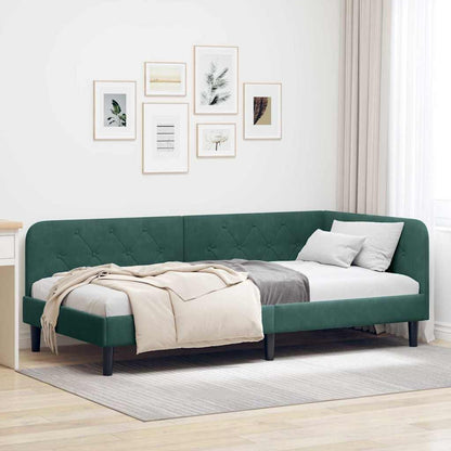 vidaXL Eckbettgestell mit Kopfteil Dunkelgrün 100 x 200 cm Samt