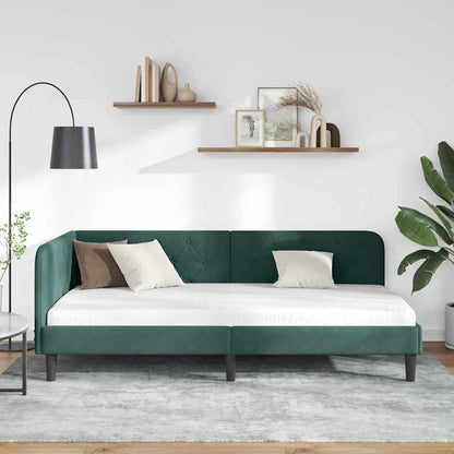 vidaXL Eckbettgestell mit Kopfteil Dunkelgrün 100 x 200 cm Samt