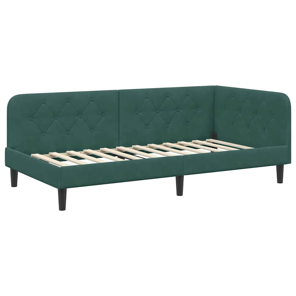 vidaXL Eckbettgestell mit Kopfteil Dunkelgrün 100 x 200 cm Samt