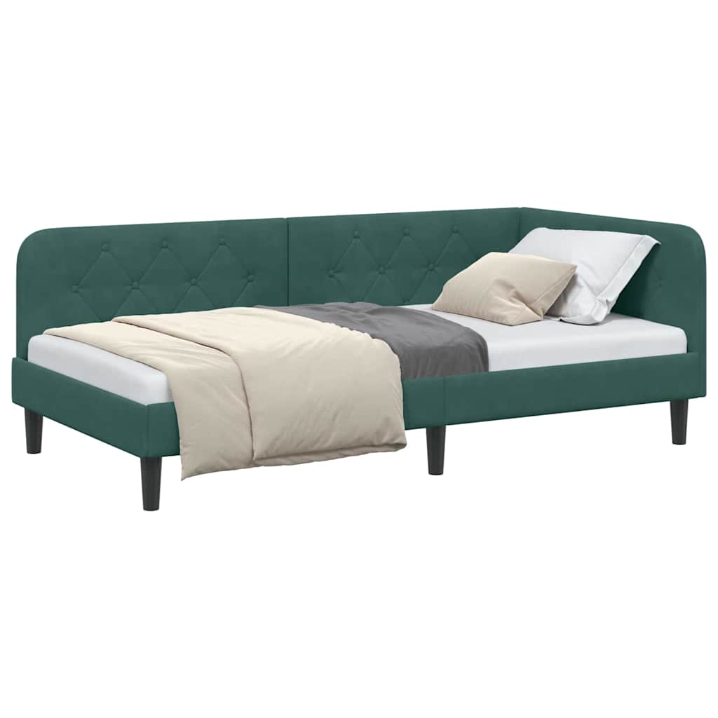 vidaXL Eckbettgestell mit Kopfteil Dunkelgrün 100 x 200 cm Samt