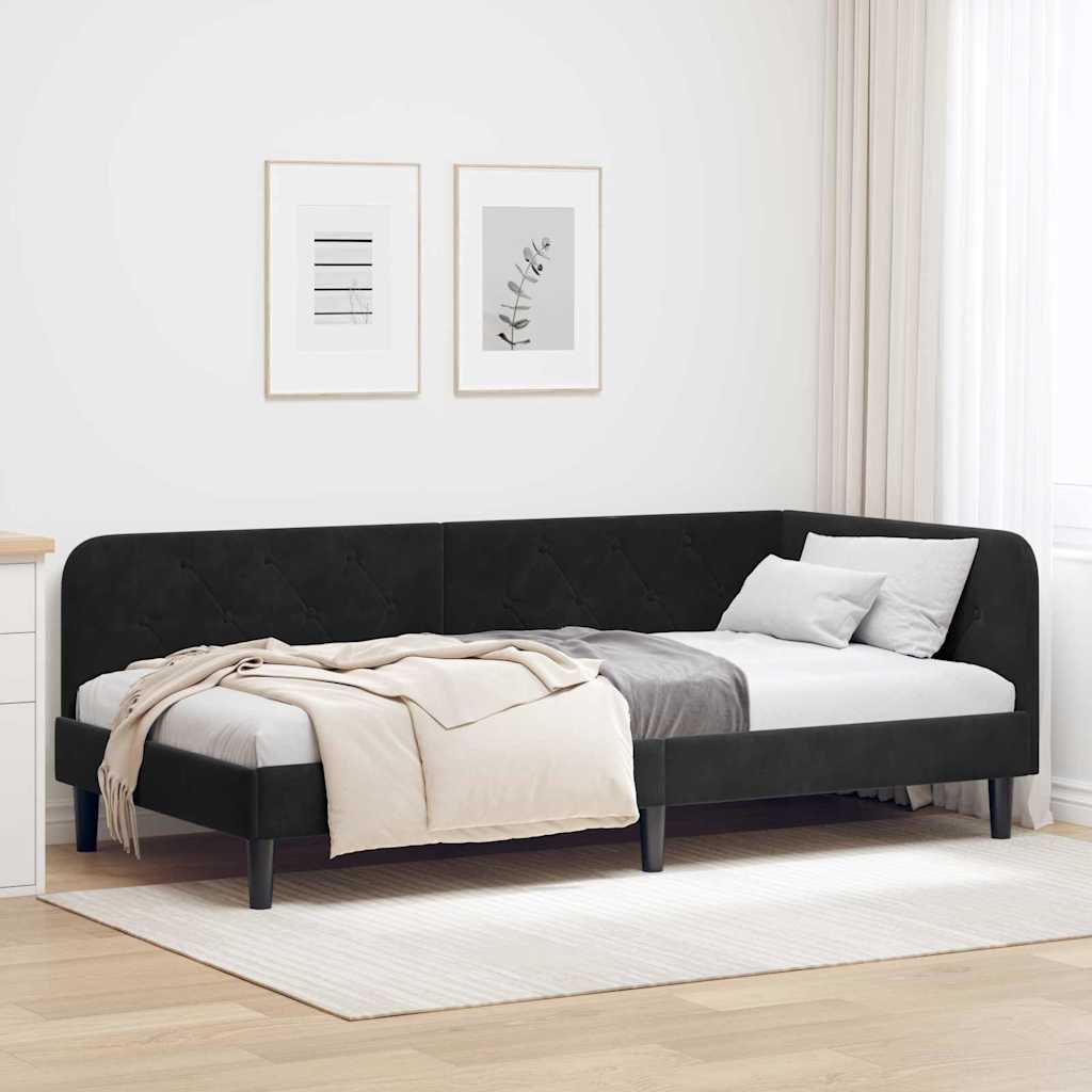 vidaXL Eckbettgestell mit Kopfteil Schwarz 100 x 200 cm Samt