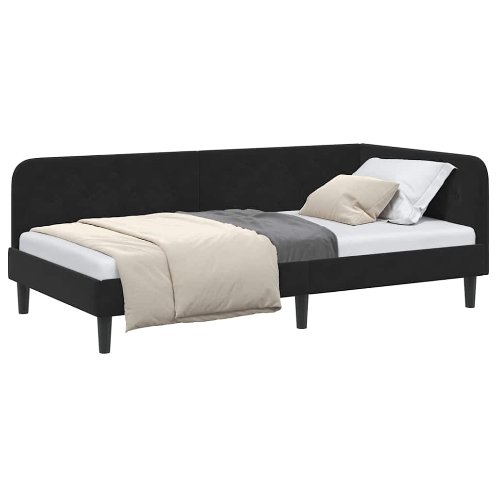 vidaXL Eckbettgestell mit Kopfteil Schwarz 100 x 200 cm Samt