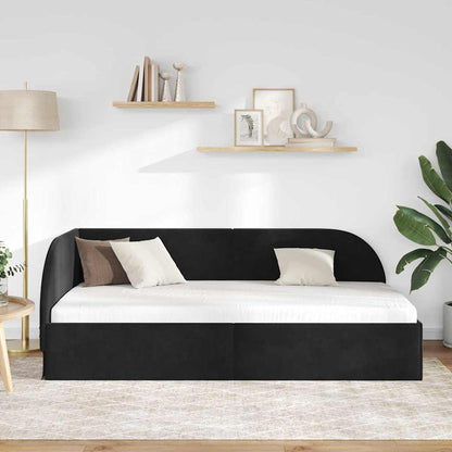 Eckbettgestell mit Kopfteil Schwarz 90 cm x 190 cm Samt