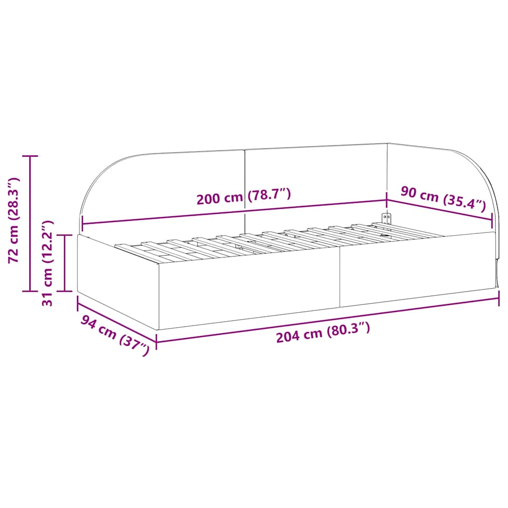 Eckbettgestell mit Kopfteil Schwarz 90 cm x 200 cm Samt