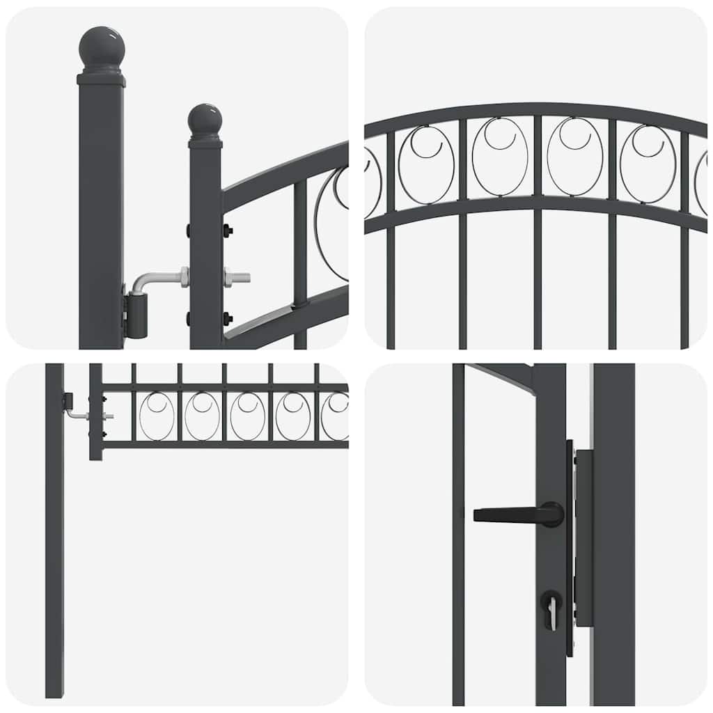 Zauntor mit Schloss Grau 125 x 100 cm Pulverbeschichteter Stahl