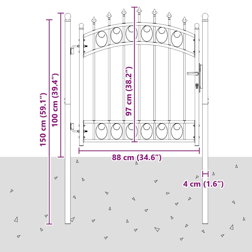 Zauntor mit Spitzen Grau 100 x 100 cm Pulverbeschichteter Stahl