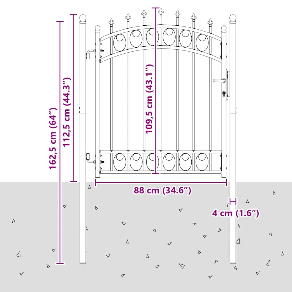 Zauntor mit Spitzen Grau 125 x 100 cm Pulverbeschichteter Stahl