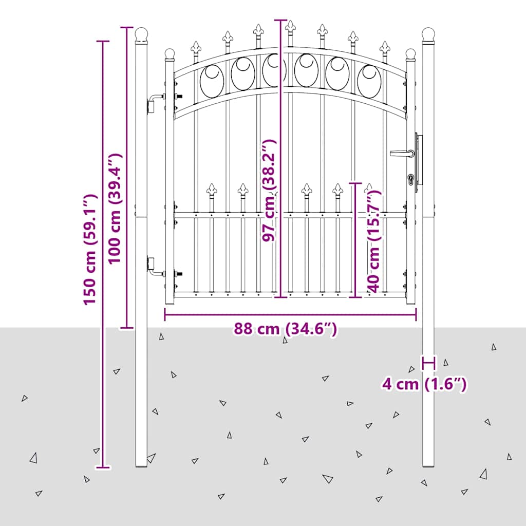 Zauntor mit Spitzen Grau 100 x 100 cm Pulverbeschichteter Stahl