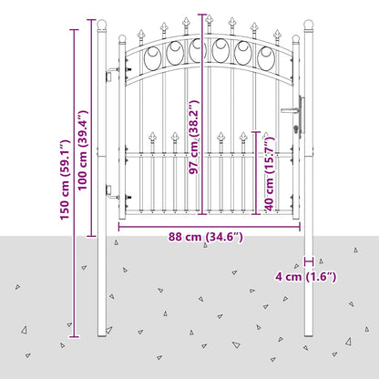 Zauntor mit Spitzen Grau 100 x 100 cm Pulverbeschichteter Stahl