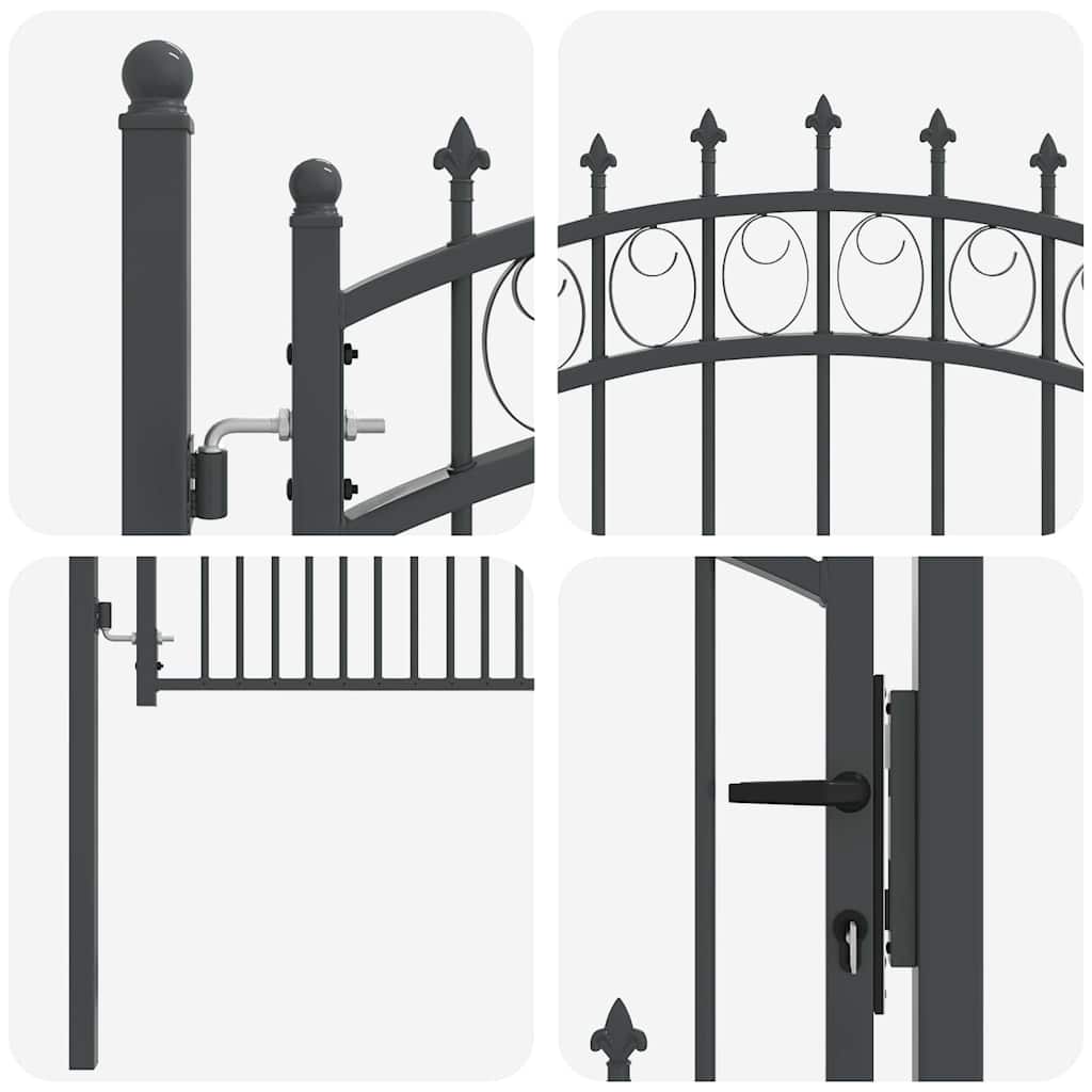 Zauntor mit Spitzen Grau 125 x 100 cm Pulverbeschichteter Stahl