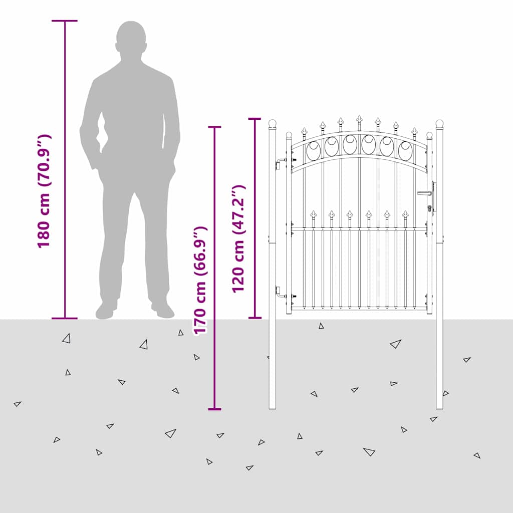 Zauntor mit Spitzen Grau 150 x 100 cm Pulverbeschichteter Stahl