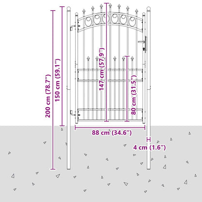 Zauntor mit Spitzen Grau 200 x 100 cm Pulverbeschichteter Stahl