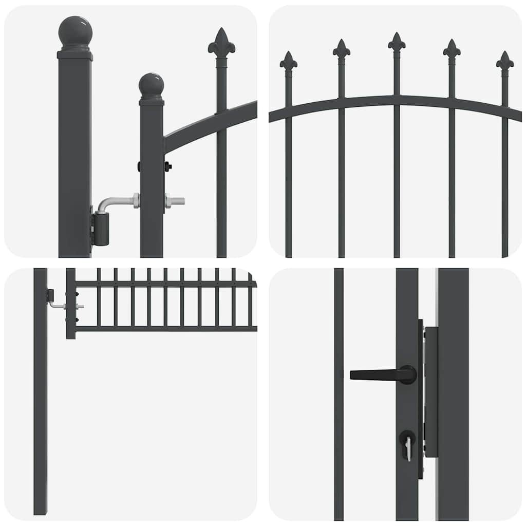 Zauntor mit Spitzen Grau 170 x 100 cm Pulverbeschichteter Stahl