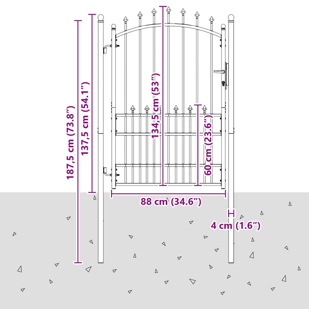 Zauntor mit Spitzen Grau 170 x 100 cm Pulverbeschichteter Stahl