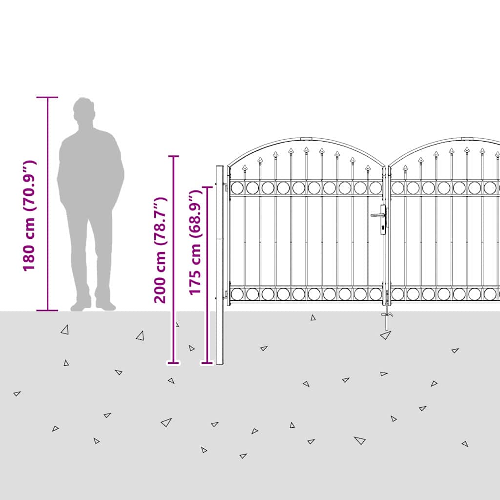 Zauntor mit Schloss Grau 301 x 200 cm Stahl