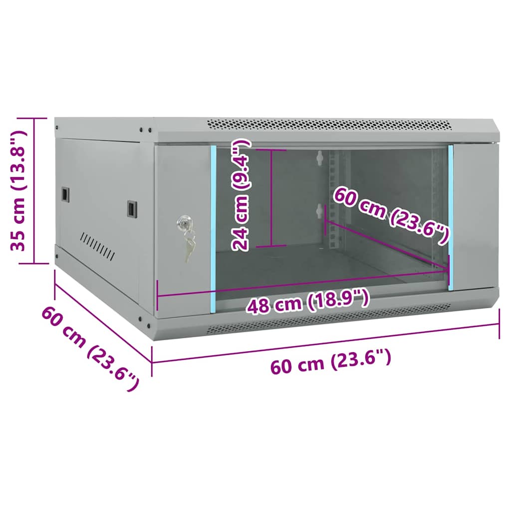 Netzwerkschrank mit Speicher Grau 60 x 60 x 35 cm Stahl
