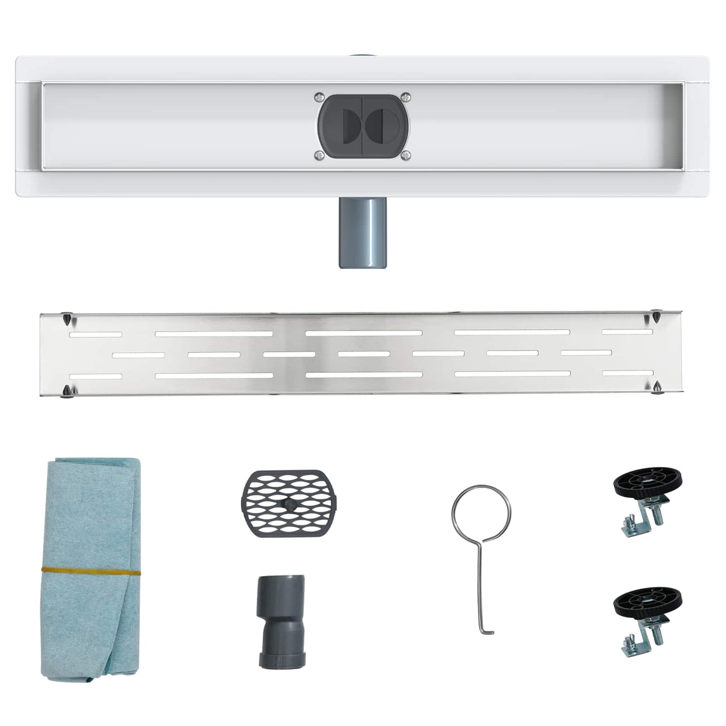 Duschabfluss mit Glashülle und 360° Siphon Silber 50 cm