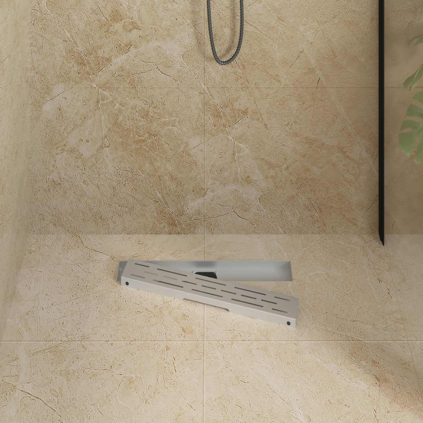 Duschabfluss mit Glashülle und 360° Siphon Silber 50 cm