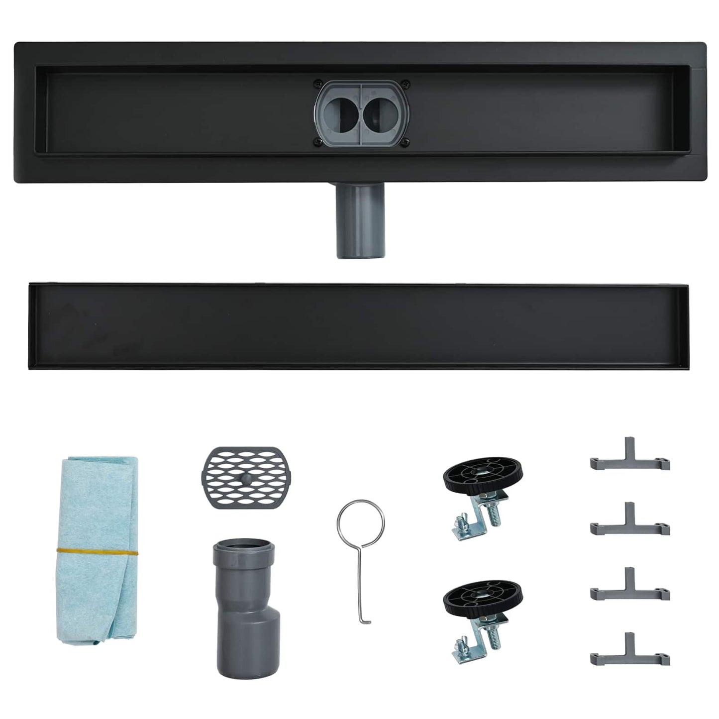 Duschablauf 2-in-1 mit 360° Siphon Schwarz 90 cm Edelstahl 304