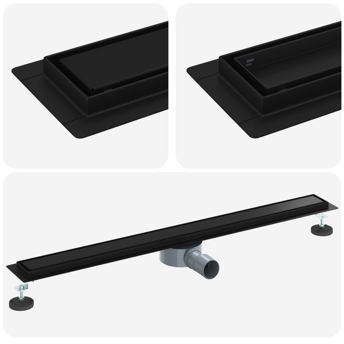 Duschablauf 2-in-1 mit 360° Siphon Schwarz 90 cm Edelstahl 304