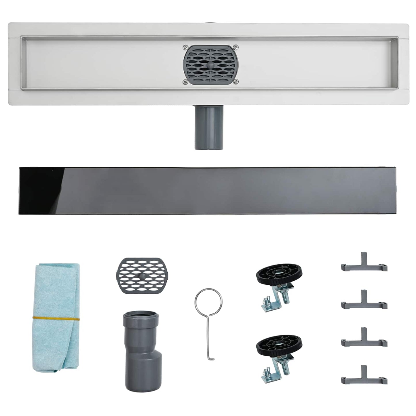 Duschabfluss mit Glashülle und 360° Siphon Schwarz 60 cm