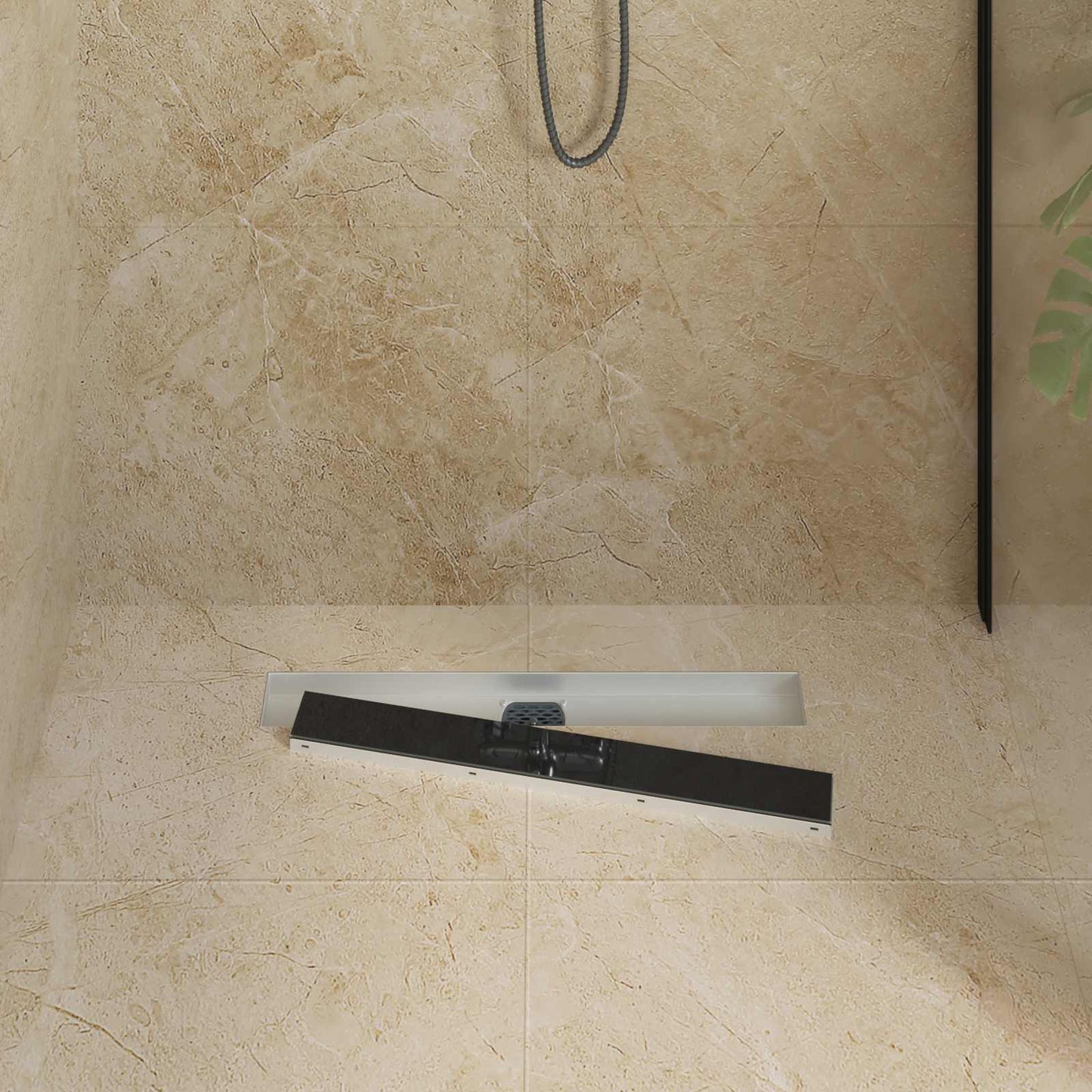 Duschabfluss mit Glashülle und 360° Siphon Schwarz 60 cm