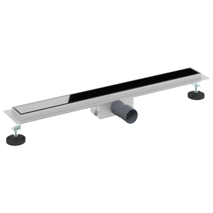 Duschabfluss mit Glasabdeckung Schwarz 80 cm Edelstahl 304