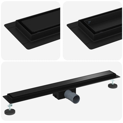 2 in 1 Duschabfluss Schwarz 70 cm Edelstahl 304