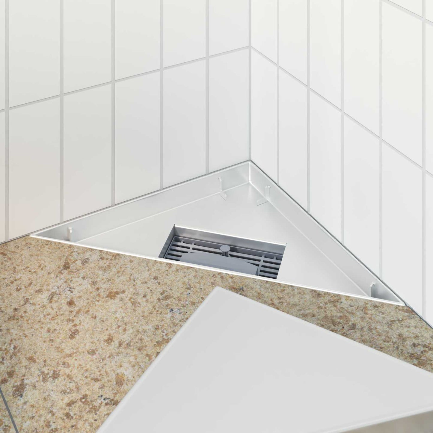 2 in 1 Dreiecks-Duschabfluss Silber 32 x 32 x 7,5 cm