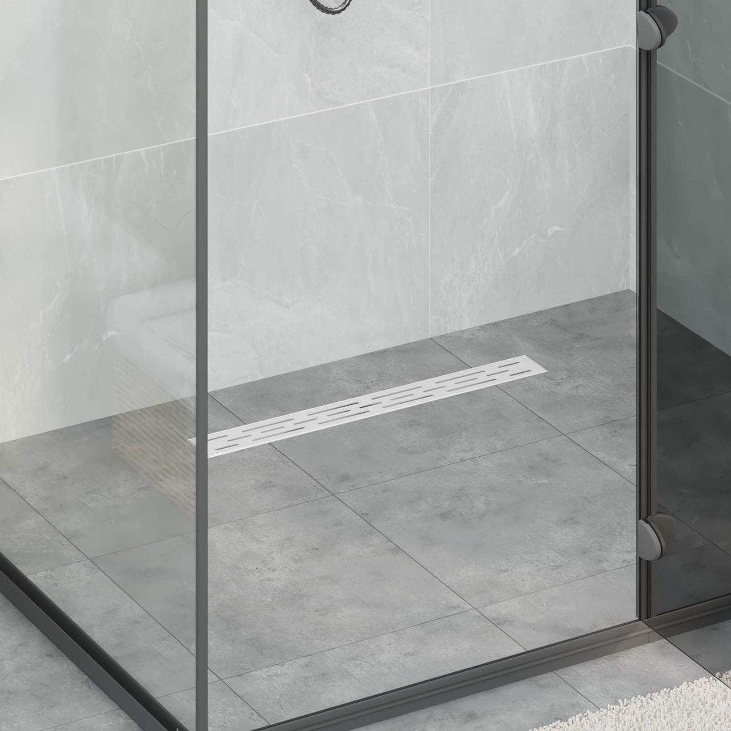 Duschabfluss mit Glashülle und 360° Siphon Silber 60 cm