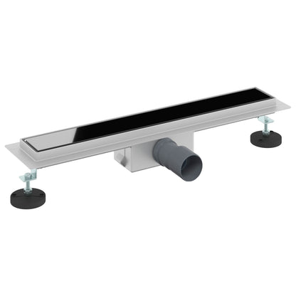 Duschabfluss mit Glasabdeckung Schwarz 60 cm Edelstahl 304