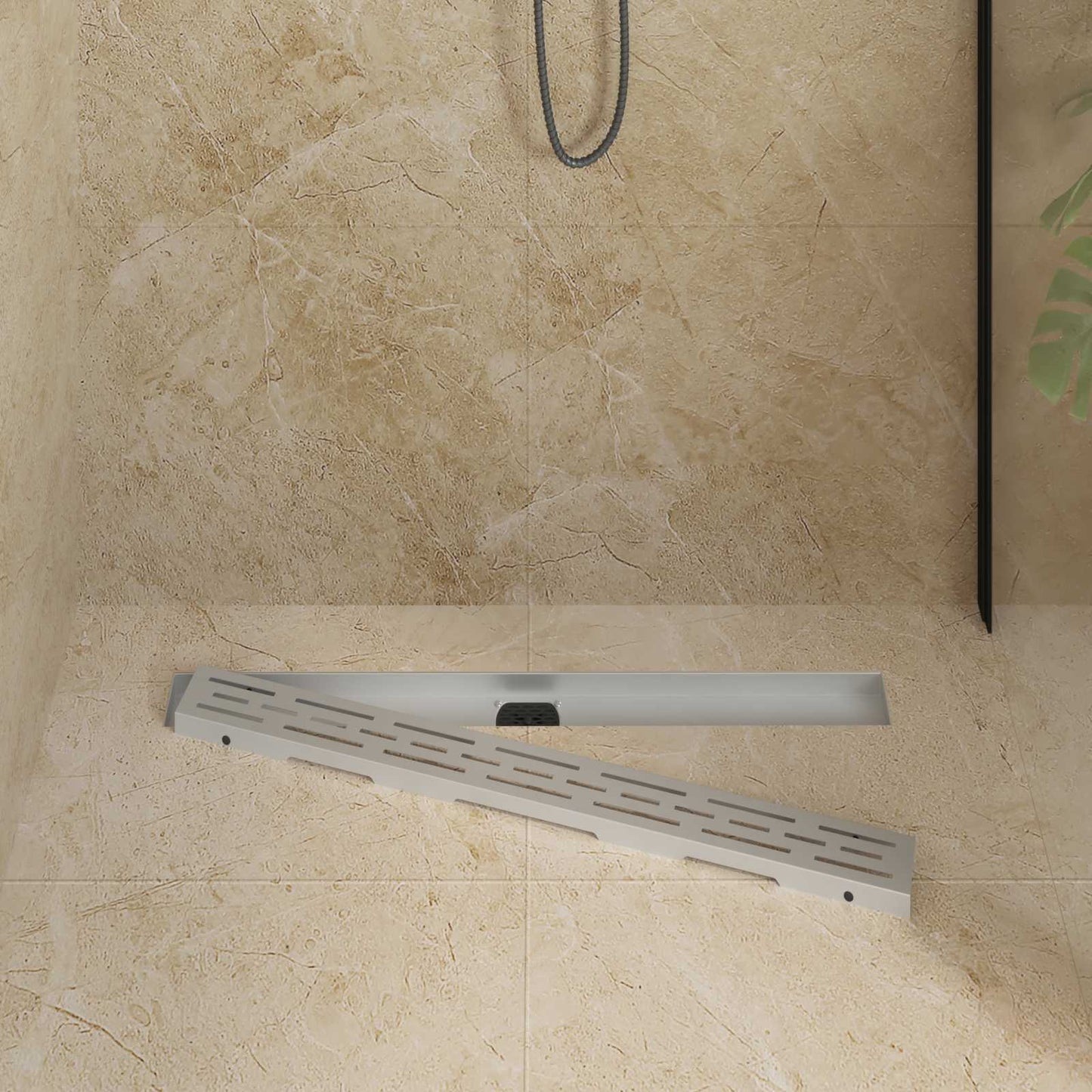 Duschabfluss mit Glashülle und 360° Siphon Silber 80 cm