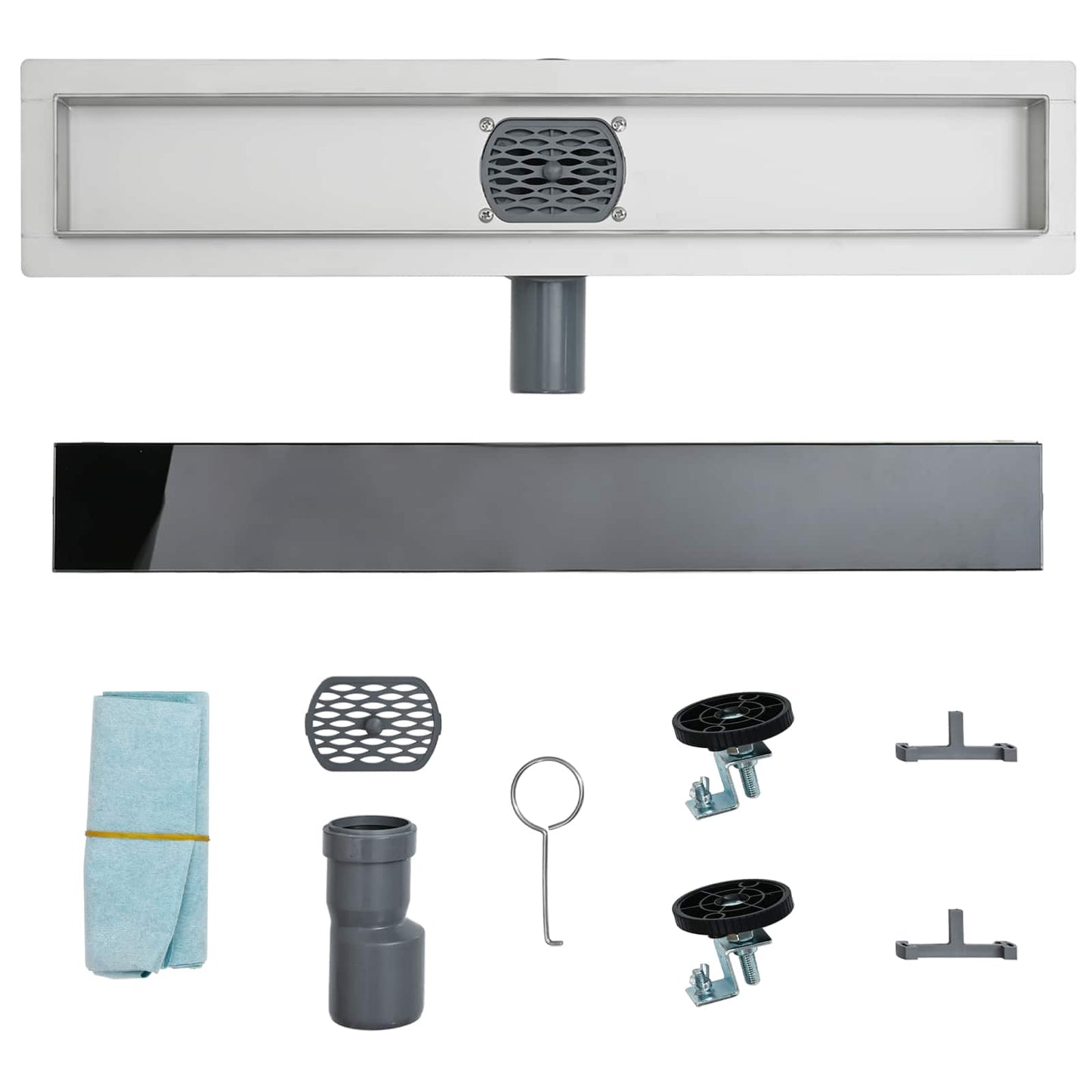 Duschabfluss mit Glashülle und 360° Siphon Schwarz 50 cm