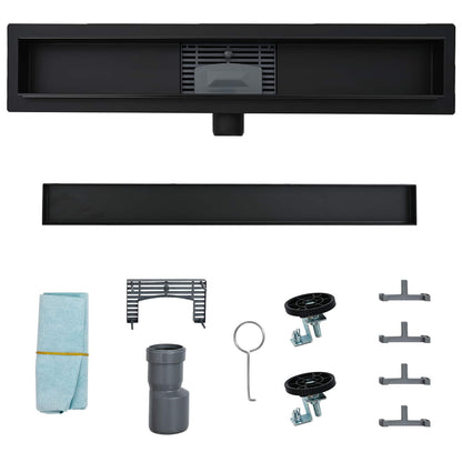 2 in 1 Duschabfluss Schwarz 90 cm Edelstahl 304