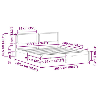 Bettrahmen Schwarz 200 x 200 cm Massives Kiefernholz