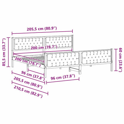 Bettrahmen Dunkelgrau 200 x 200 cm Massives Kiefernholz