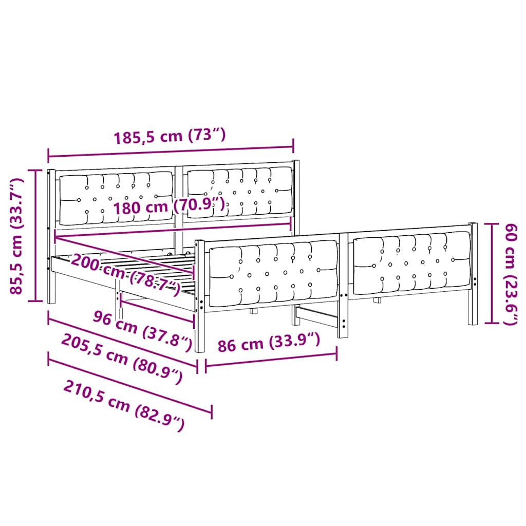 Bettrahmen Schwarz 180 x 200 cm Massives Kiefernholz