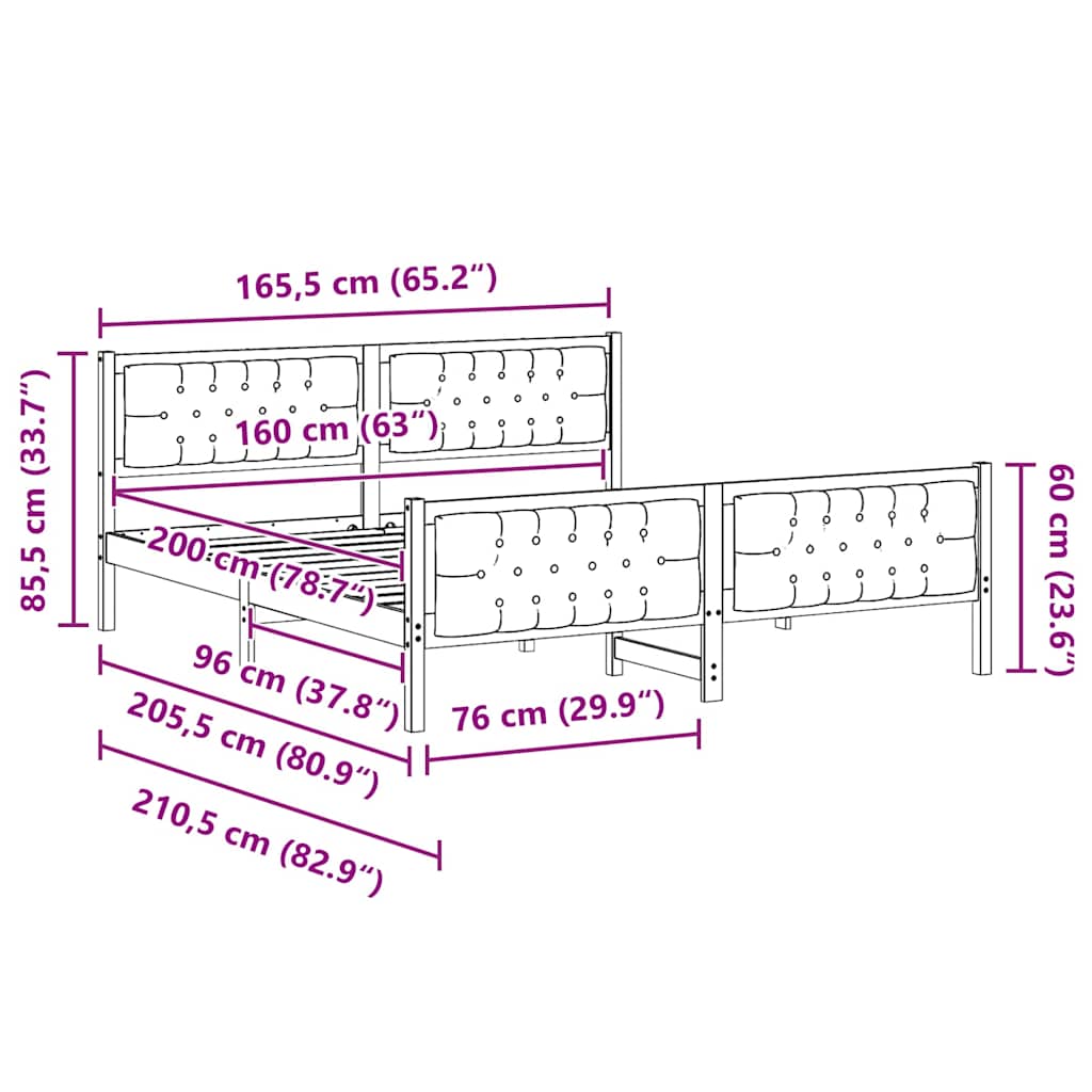 Bettrahmen Dunkelgrau 160 x 200 cm Massives Kiefernholz