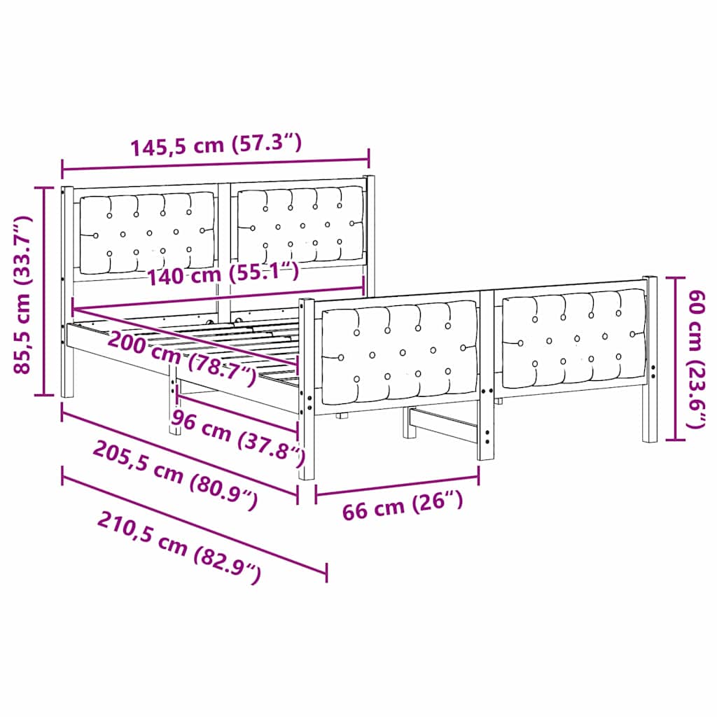 Bettrahmen Hellgrau 140 x 200 cm Massives Kiefernholz