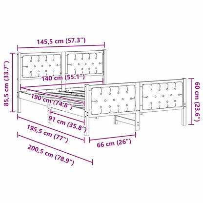 Bettrahmen Schwarz 140 x 190 cm Massives Kiefernholz